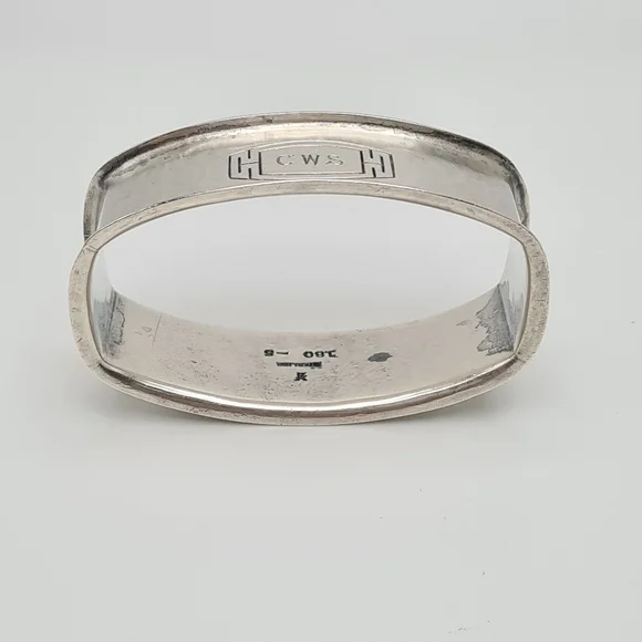 Wallace Oval Hammered Napkin Ring Sterling Silver Mono 180-5 Monogrammed "CWS" - Picture 5 of 10